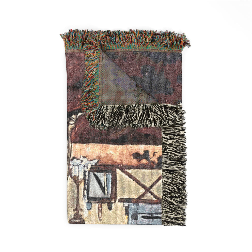 Surf & Strings Woven Blanket — Vintage Beach Guitar Tapestry Throw
