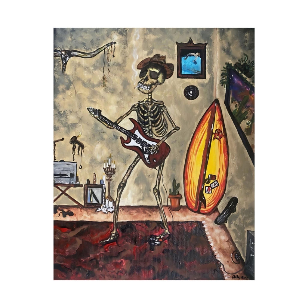 Skeleton guitar art Matte Vertical Posters