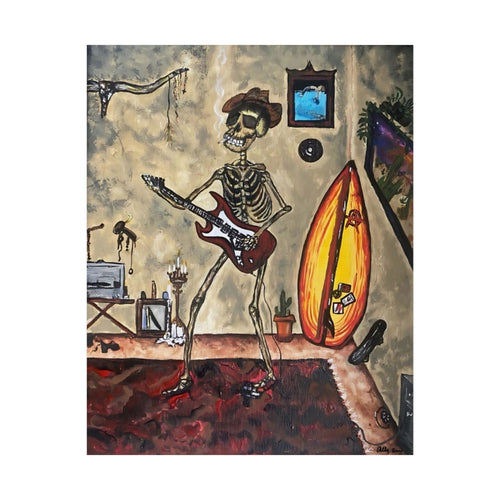 Skeleton guitar art Matte Vertical Posters