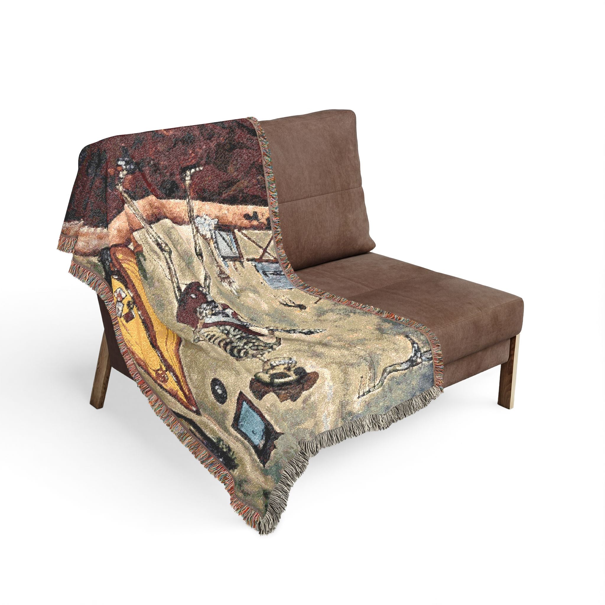 Surf & Strings Woven Blanket — Vintage Beach Guitar Tapestry Throw