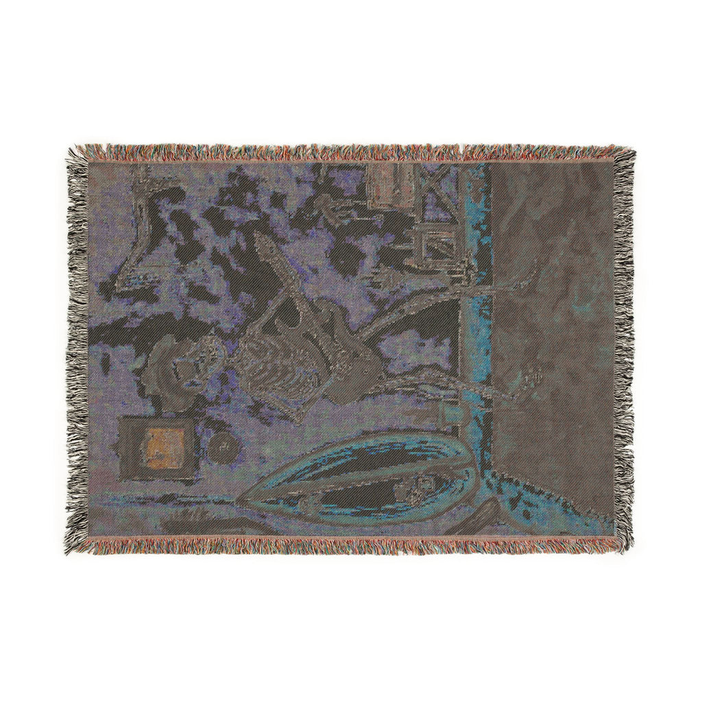 Surf & Strings Woven Blanket — Vintage Beach Guitar Tapestry Throw