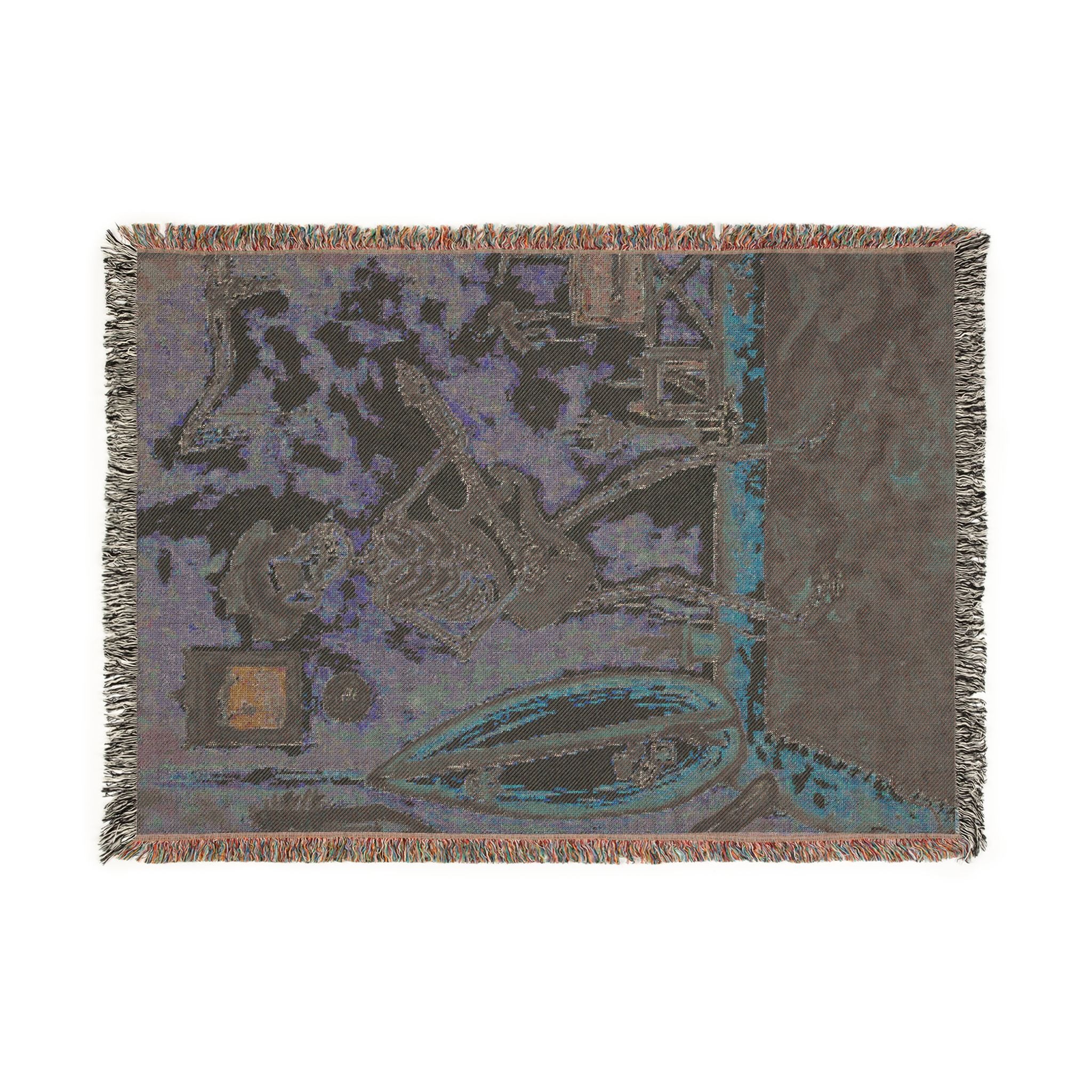 Surf & Strings Woven Blanket — Vintage Beach Guitar Tapestry Throw