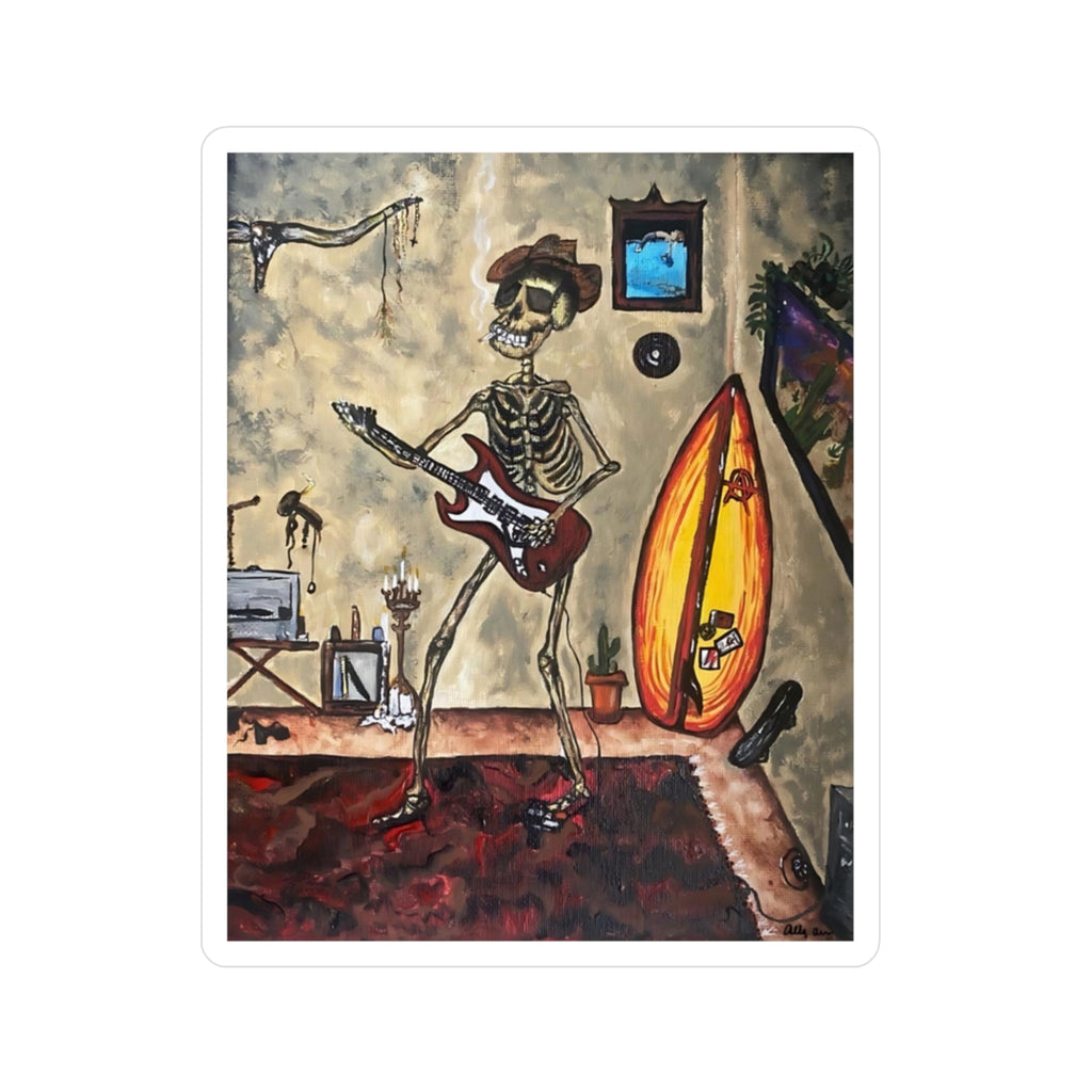 Skeleton Guitarist Surfboard Art Sticker — Kiss-Cut Vinyl Decal