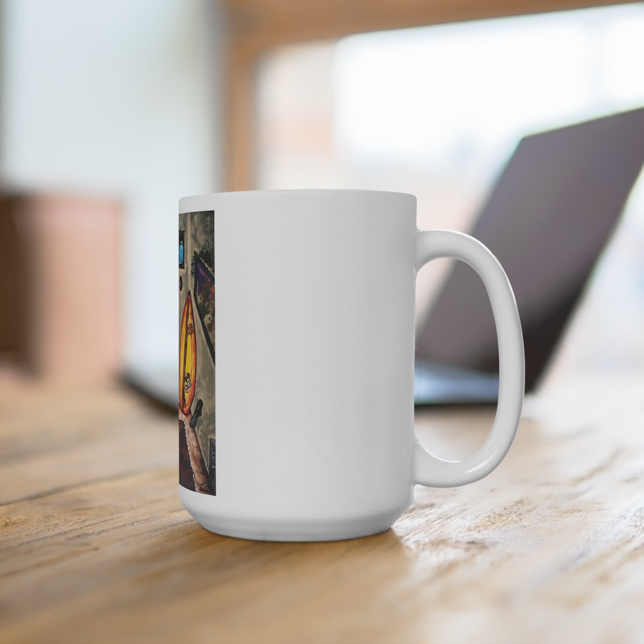 Skeleton Rocker Surfboard Mug – 15oz Guitarist Skull Art Coffee Cup