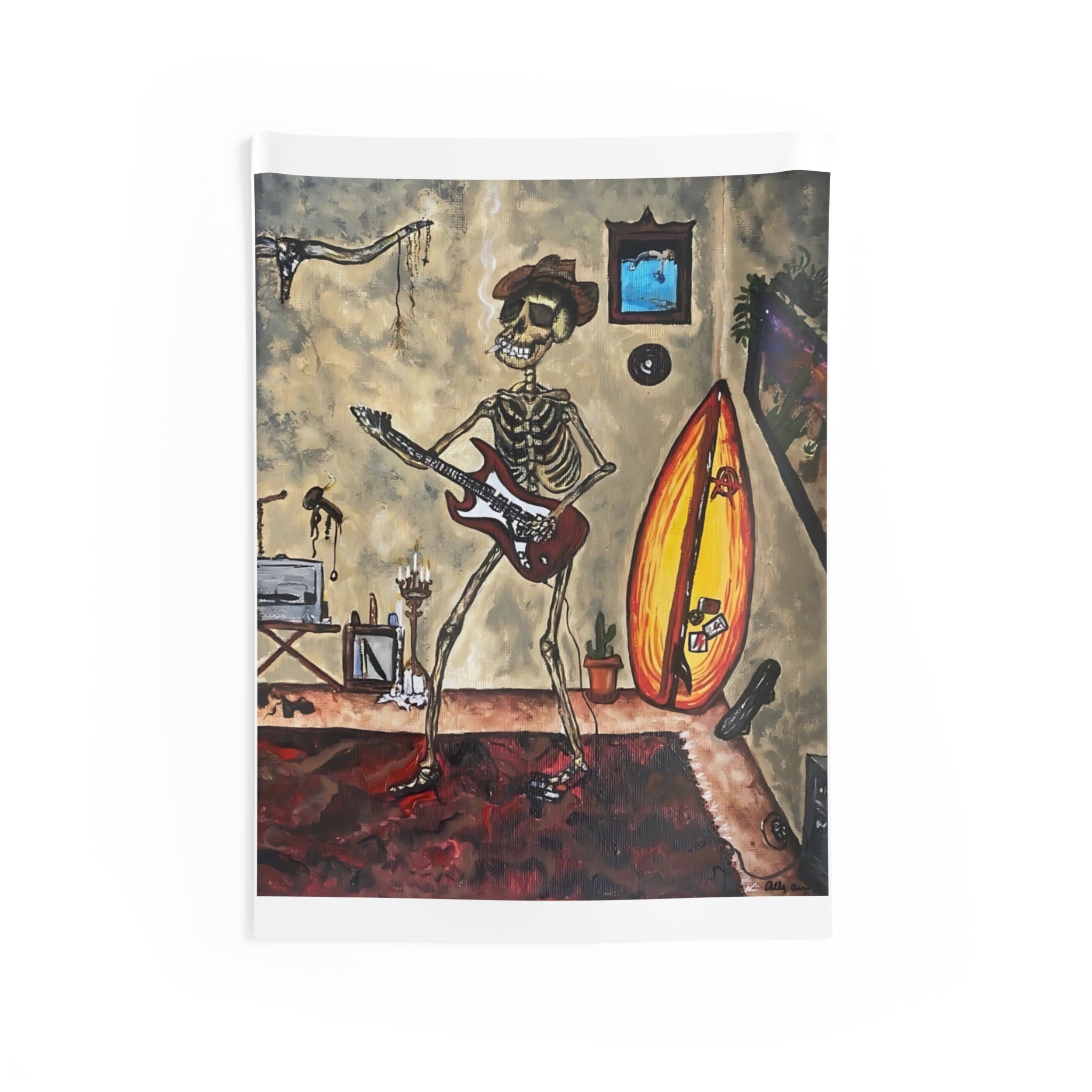 Skeleton Playing Guitar Wall Tapestry – Surfboard Rocker Boho Decor